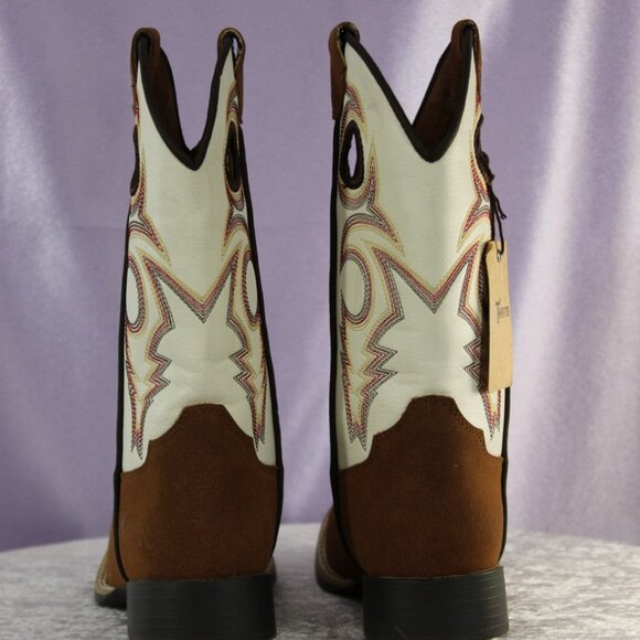 Twisted X Western Boots Youth Size 1 Brown & Cream Embroidered Square Toe New - Picture 3 of 8